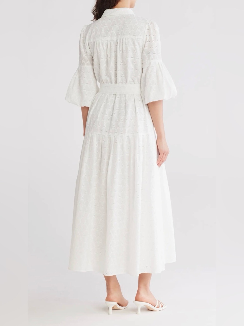 9. Avec Less Filles $169 Eyelet Shirt Dress with Tie Waist in ivory - Picture 2 of 2